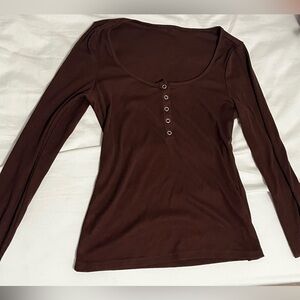 Brown long sleeve henley top